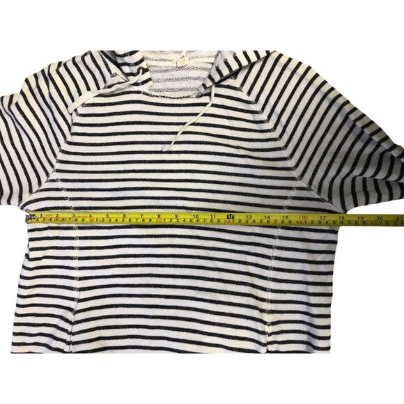 J.Crew Womens M Black White Sweatshirt Drawstring Hoodie Pullover Striped - Picture 7 of 9